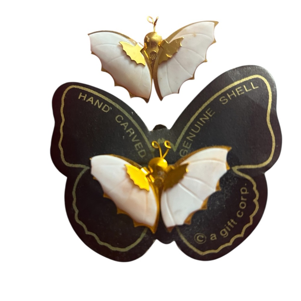 Gold and White & Pink Butterfly Vintage Brooches (2)